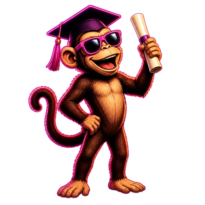 Billboard Monkey mascot in a graduation cap holding a diploma, for custom graduation banners