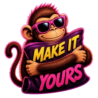 Billboard Monkey mascot holding a Make It Yours sign