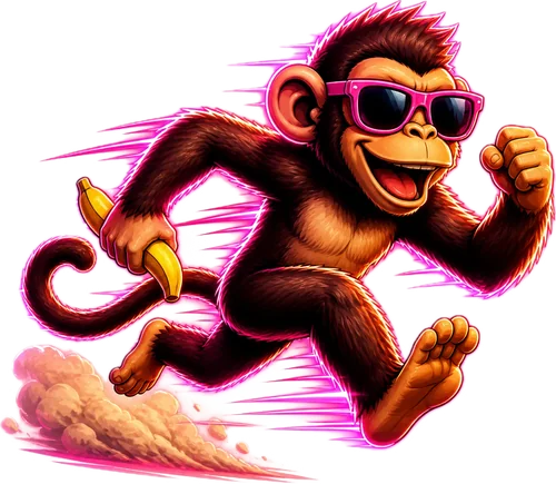Billboard Monkey mascot running fast, representing quick production and shipping