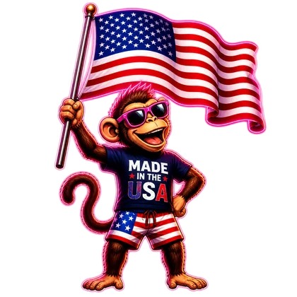 Billboard Monkey mascot dressed in USA flag colors
