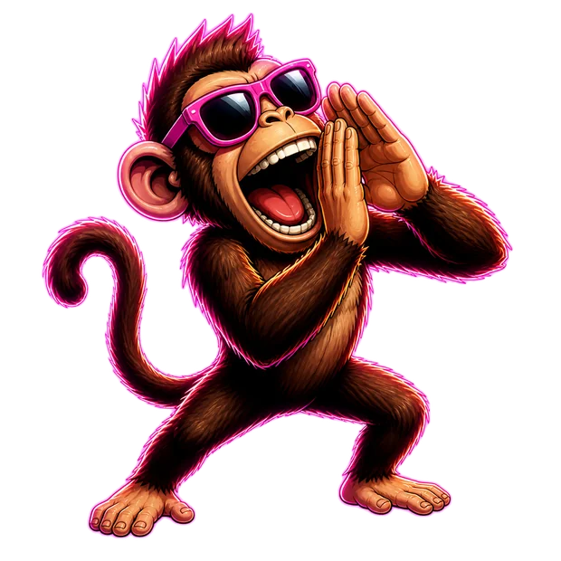 Billboard Monkey mascot shouting through cupped hands
